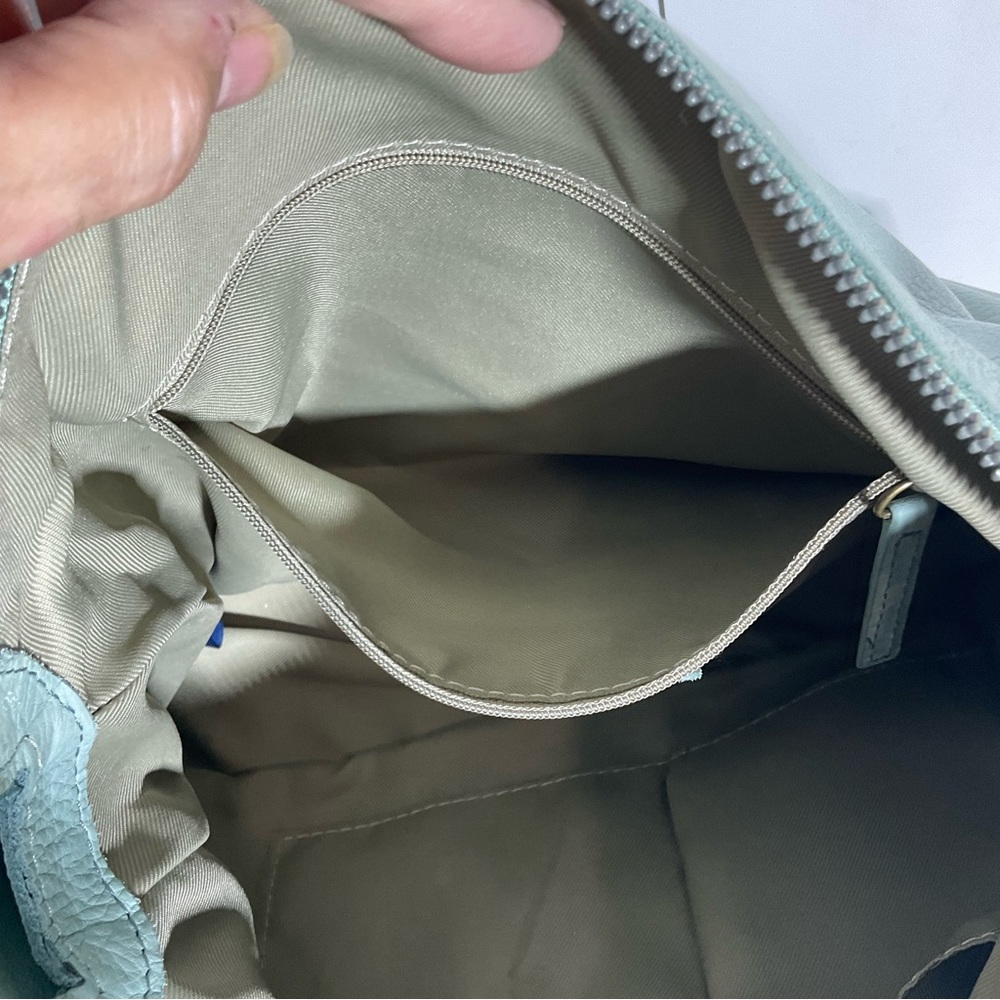 American Leather Company Leather Hanover Mint Green Two Front Zip Pockets Bag - Picture 14 of 16